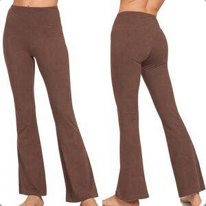 NEW Zenana Brown High Waist Flare Yoga Pants Soft Stretch Wide Leg Size XL